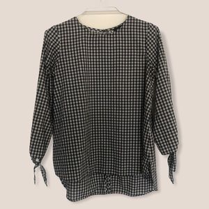 TOPSHOP gingham check long sleeve top, Size 8